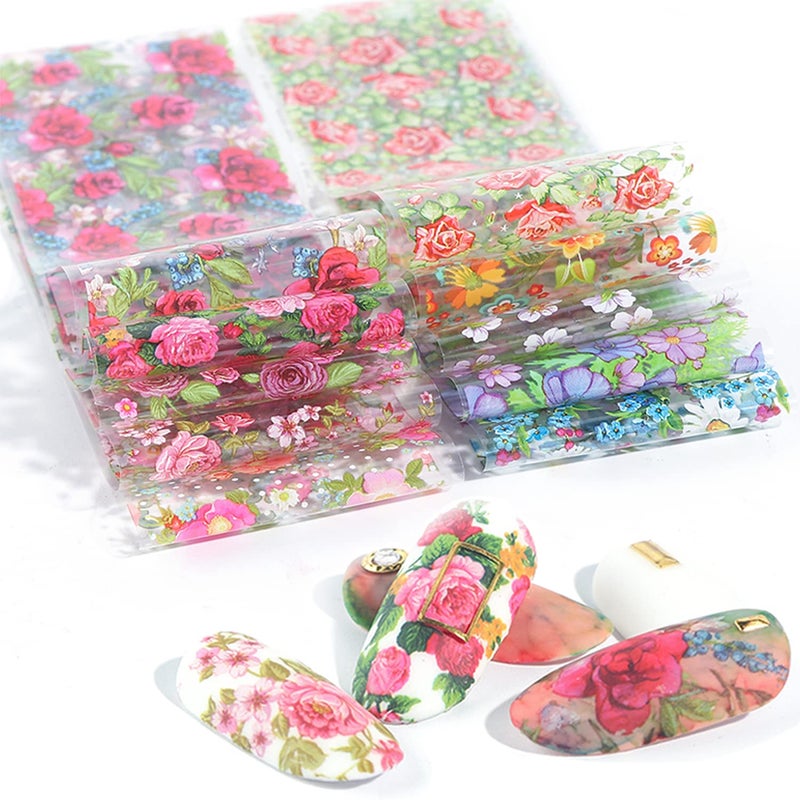 JERCLITY 150 Pieces Nail Art Foil Transfer Sticker Set Marbling Leopard Print Flower Nail Polish Foil Adhesive Decals for Women Girls Nail Art Decoration(1.57X7.87inch) - Image 4