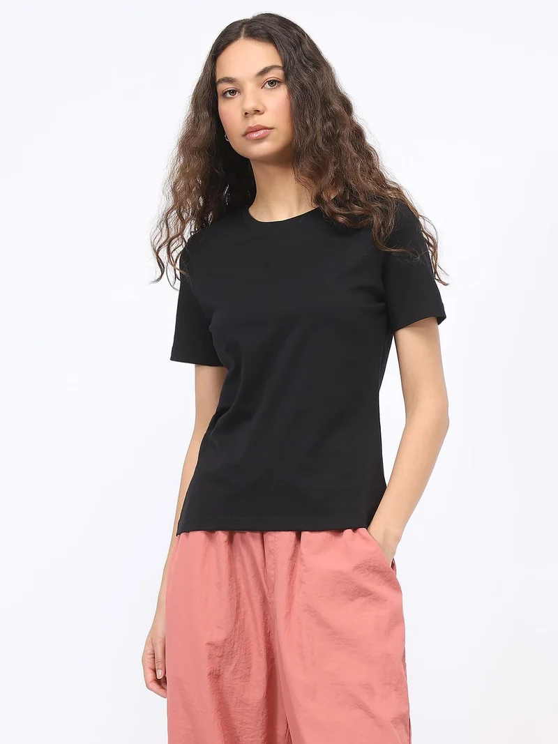 NOBERO Black Regular Fit T-Shirt for Women