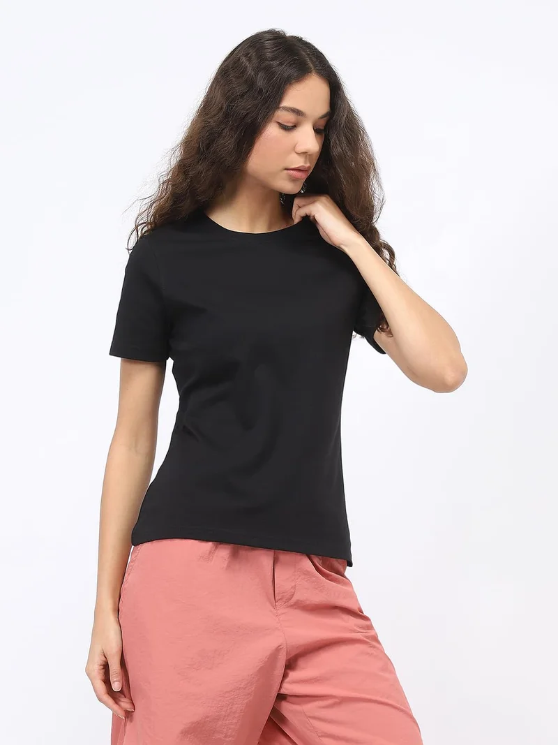 نوبيرو Black Regular Fit T-Shirt for Women
