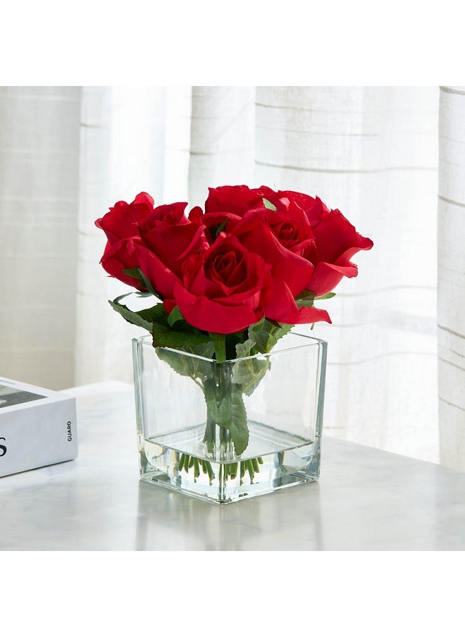 Home Box Liara Rose Buds Arrangement with Still Water in Glass Pot 30 cm  - Image 1