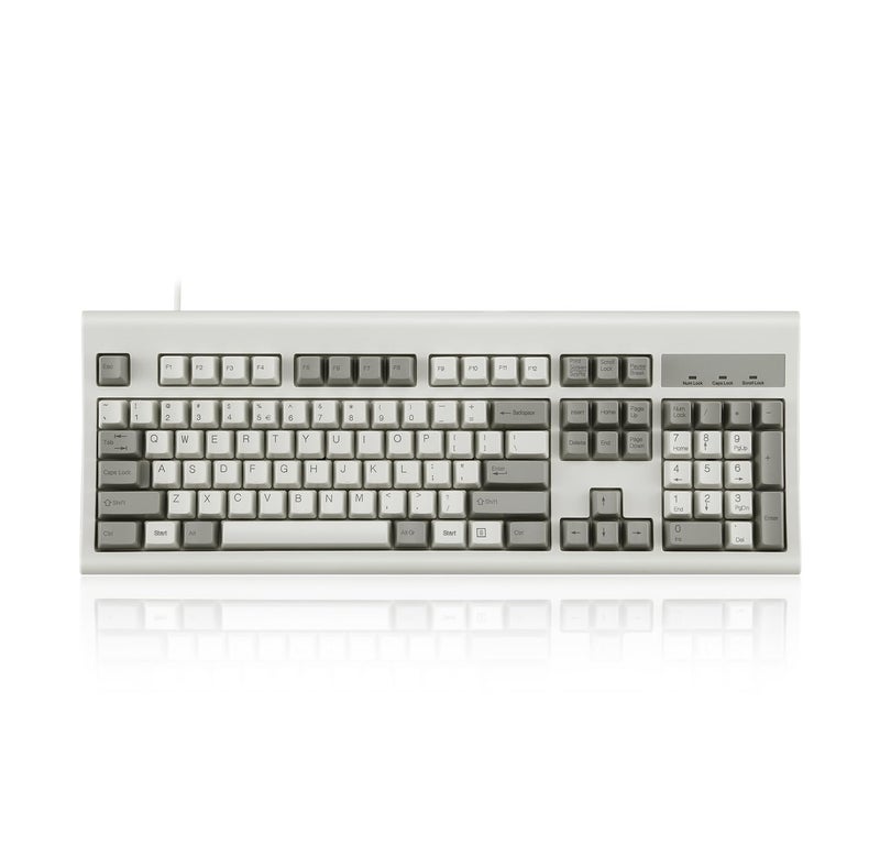 Perixx PERIBOARD-106M, Wired Performance Full-Size USB Keyboard, Curved Ergonomic Keys, Classic Retro Gray/White Color, US English Layout - Image 1