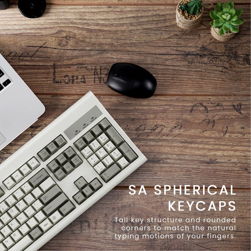 Perixx PERIBOARD-106M, Wired Performance Full-Size USB Keyboard, Curved Ergonomic Keys, Classic Retro Gray/White Color, US English Layout - Image 3