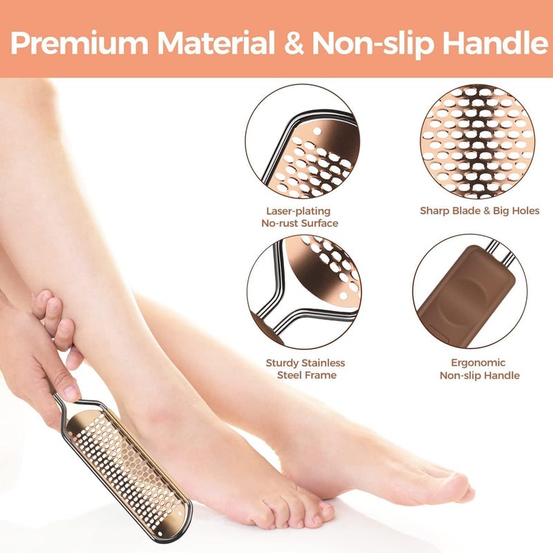 Easkep Foot File Foot Scrubber Pedicure - Callus Remover for Feet Easkep Professional Grater Rasp Foot Scraper Corns Callous Removers Cracked Dead Skin Remover for Dry and Wet Feet (Golden) - Image 2