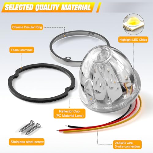 BJZ 6Pcs White Watermelon LED Strobe+Constant Marker Lights Dual Function Watermelon-Shaped Side Marker Clearance Tail Top Cap Roof Lights for Trailer Truck Semi-Trailer Heavy-Duty Truck Bus Van - Image 5