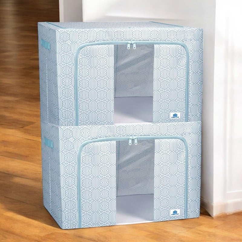 HomeStrap HomeStrap 100L Foldable Large Living Box Oxford Fabric Organizer with Stainless Steel Frame Transparent Window Zipper Handles Ideal for Comforters Clothes Quilts Pack of 2  - Image 1