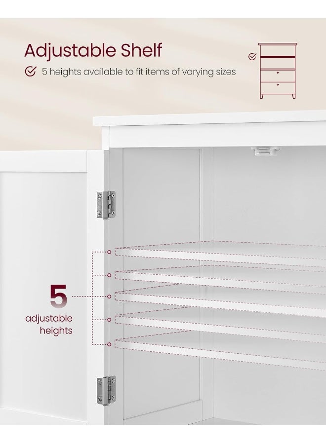 فاساجيل خزانة أرضية للحمّام من فاساجل بدرجين وبابين مع رف قابل للتعديل – مصنوعة من MDF عالي الجودة – باللون الأبيض – 60 × 30 × 110 سم - Image 5