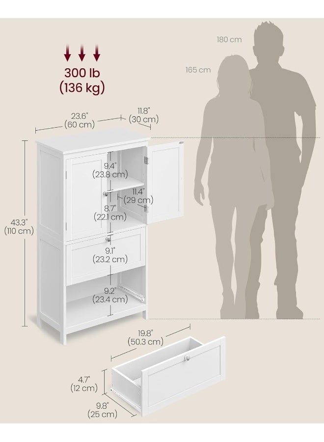 فاساجيل خزانة أرضية للحمّام من فاساجل بدرجين وبابين مع رف قابل للتعديل – مصنوعة من MDF عالي الجودة – باللون الأبيض – 60 × 30 × 110 سم - Image 3