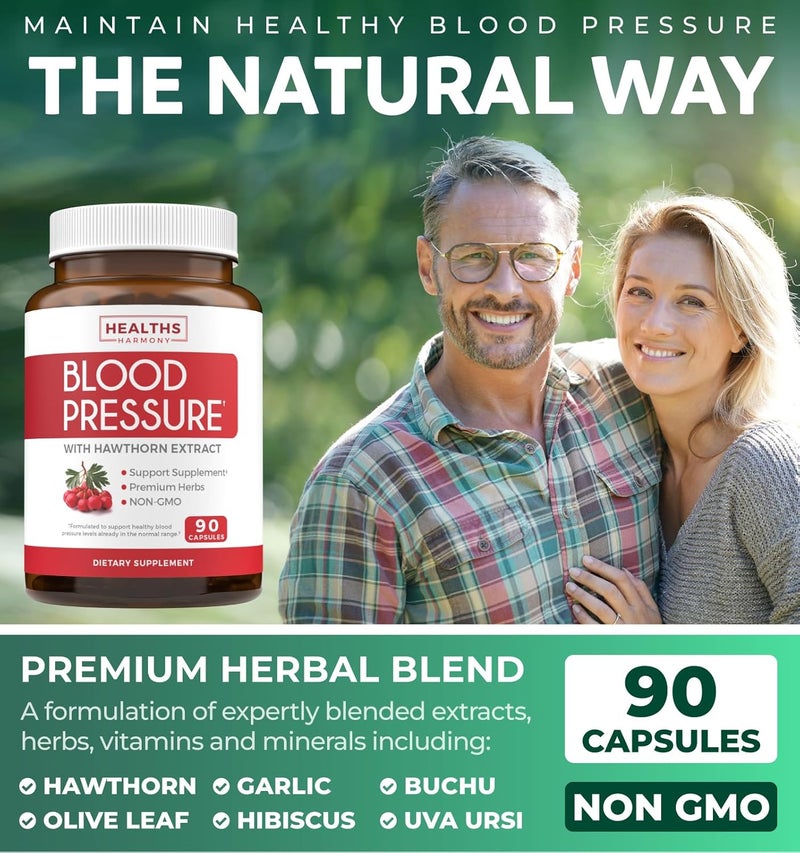 Healths Harmony Blood Pressure Support Supplement NONGMO Premium Natural Herbs Vitamins  Berries  High Dosage of Hawthorn Berry Extract  Supports Blood Pressure Levels Already In The Normal Range  90 Capsules - Image 3