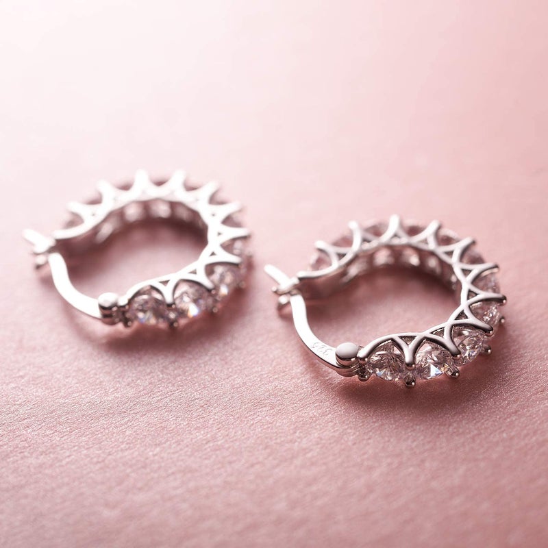 Allencoco Cubic Zirconia Huggie Hoop Earrings - Jewelry For Women, 14K Gold, 925 Sterling Silver Post Hypoallergenic (White Gold CZ Hoop 19mm) - Image 3