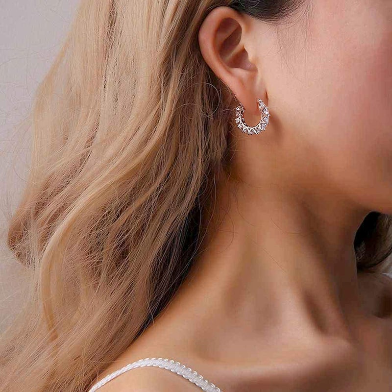 Allencoco Cubic Zirconia Huggie Hoop Earrings - Jewelry For Women, 14K Gold, 925 Sterling Silver Post Hypoallergenic (White Gold CZ Hoop 19mm) - Image 5