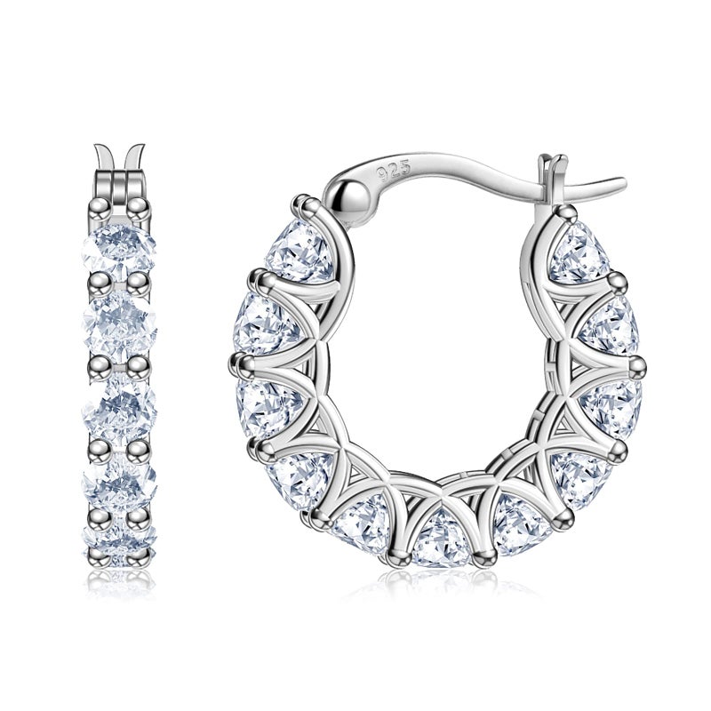 Allencoco Cubic Zirconia Huggie Hoop Earrings - Jewelry For Women, 14K Gold, 925 Sterling Silver Post Hypoallergenic (White Gold CZ Hoop 19mm) - Image 1