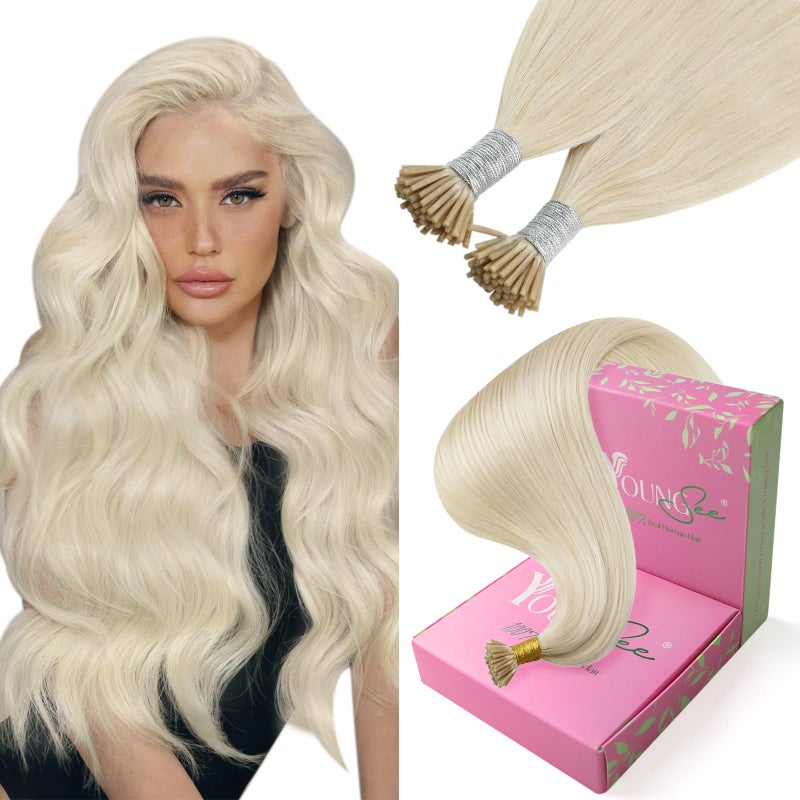 YoungSee Itip Human Hair Extensions Blonde 18In I Tips Hair Extensions Platinum Blonde Hair Extension I Tip Blond 60s 50g Tip Hair Extension Human Hair Pre Bonded Hair Extension