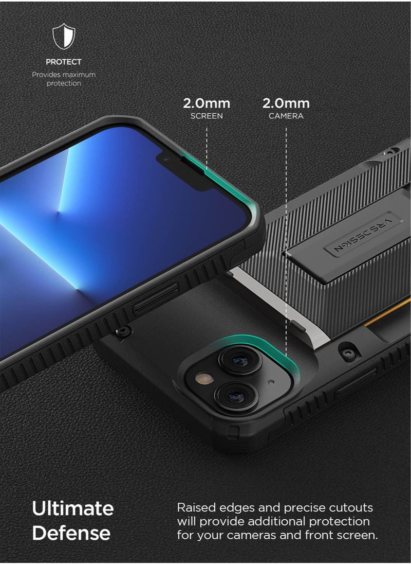 VRS Design Damda Glide Hybrid iPhone 14 Plus Case Cover Wallet with Semi Automatic Credit Card Holder Slot (3-4 Cards) & Kickstand - Black Groove  - Image 2