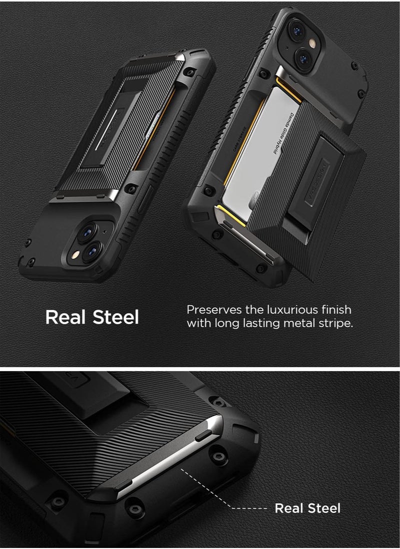 VRS Design Damda Glide Hybrid iPhone 14 Plus Case Cover Wallet with Semi Automatic Credit Card Holder Slot (3-4 Cards) & Kickstand - Black Groove  - Image 5