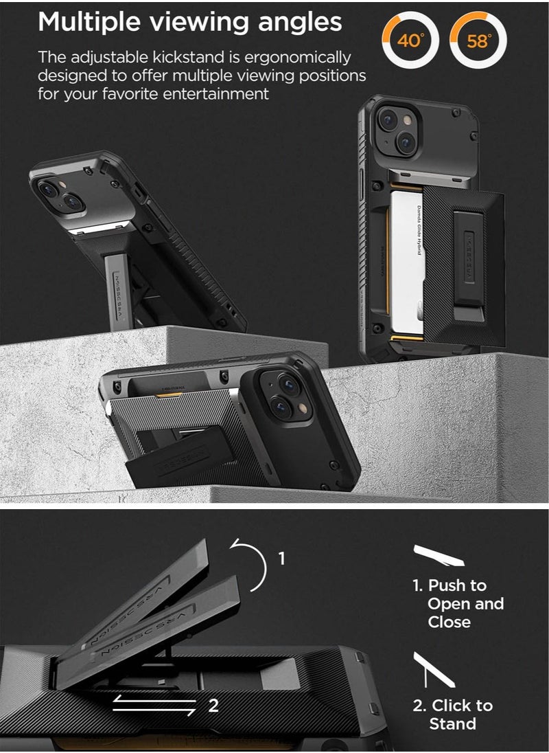 VRS Design Damda Glide Hybrid iPhone 14 Plus Case Cover Wallet with Semi Automatic Credit Card Holder Slot (3-4 Cards) & Kickstand - Black Groove  - Image 4