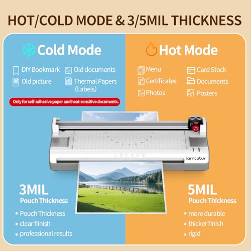 lamtetur 7-in-1 Thermal Laminator Machine 11X17 with 20 Letter Size Laminating Sheets,13inch Laminater for A3/A4/A6, Hot&Cold 2 Roller Lamination for Office Home School Teacher Use,Paper Cutter, Corner Rounder - Image 4