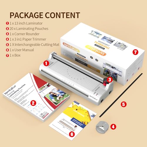 lamtetur 7-in-1 Thermal Laminator Machine 11X17 with 20 Letter Size Laminating Sheets,13inch Laminater for A3/A4/A6, Hot&Cold 2 Roller Lamination for Office Home School Teacher Use,Paper Cutter, Corner Rounder - Image 2