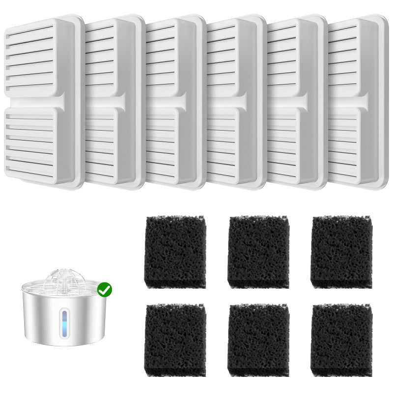 BalimoPet Replacement Filter for Cat Water Fountain 6 Packs Pet Water Bowl Filters 6 Filters 6 Sponges Set for Stainless Steel CatsDog Water Dispenser Activated Carbon Foam Filtered Refill - Image 2