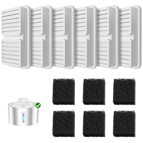 BalimoPet Replacement Filter for Cat Water Fountain 6 Packs Pet Water Bowl Filters 6 Filters 6 Sponges Set for Stainless Steel CatsDog Water Dispenser Activated Carbon Foam Filtered Refill - Image 1