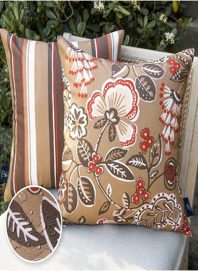 Phantoscope Phantoscope Pack of 2 Outdoor Indoor Throw Pillow Covers Decorative Waterproof Outdoor Pillows Patio Pillows Cushion Case for Couch Tent Park, Light Coffee 18 x 18 Inches 