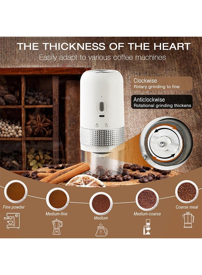 Bukela Electric Coffee Grinder,Electric Coffee Bean Grinder, Espresso Grinder with Adjustable Burr and Removable Chamber, for Home/Camping/Travel, Rechargeable,Multiple Grinding Settings (White） - Image 4