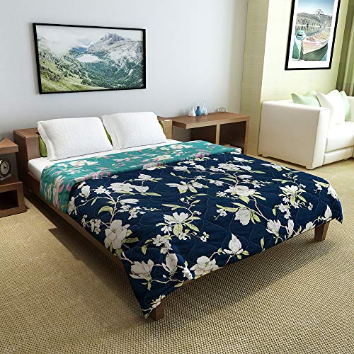 Divine Casa Microfibre 150 GSM Reversible Flower Print Double Bed Size Comforter, Blanket, Bedspread, All Season Use Size- 254 x 230 CM (Sea Green and Blue) - Image 3