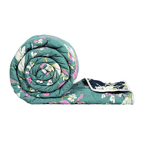 Divine Casa Microfibre 150 GSM Reversible Flower Print Double Bed Size Comforter, Blanket, Bedspread, All Season Use Size- 254 x 230 CM (Sea Green and Blue) - Image 2