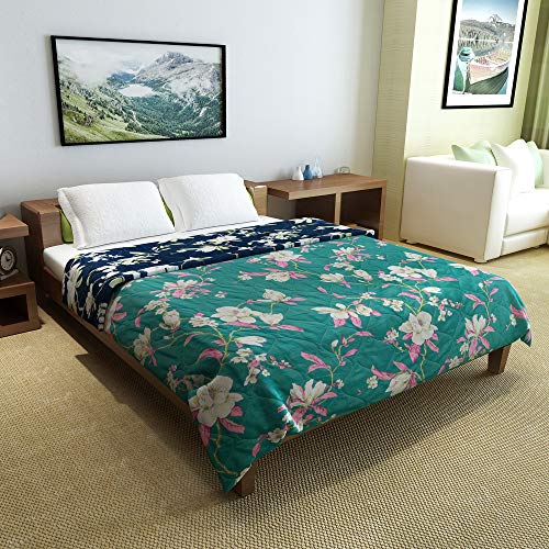 Divine Casa Microfibre 150 GSM Reversible Flower Print Double Bed Size Comforter, Blanket, Bedspread, All Season Use Size- 254 x 230 CM (Sea Green and Blue) - Image 4