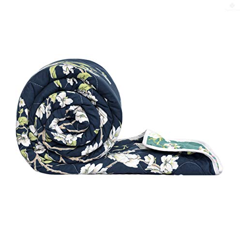 Divine Casa Microfibre 150 GSM Reversible Flower Print Double Bed Size Comforter, Blanket, Bedspread, All Season Use Size- 254 x 230 CM (Sea Green and Blue) - Image 1