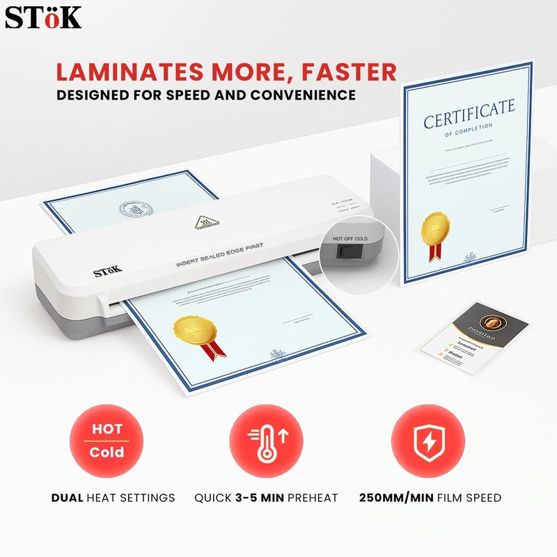 SToK (ST-L11A) آلة تغليف A4 | نظام 2 رولر لإنهاء احترافي في المنزل والمكتب والمدرسة | تناسب حتى صفحات بعرض 9 بوصة (ضمان خارجي لمدة سنة) - Image 2
