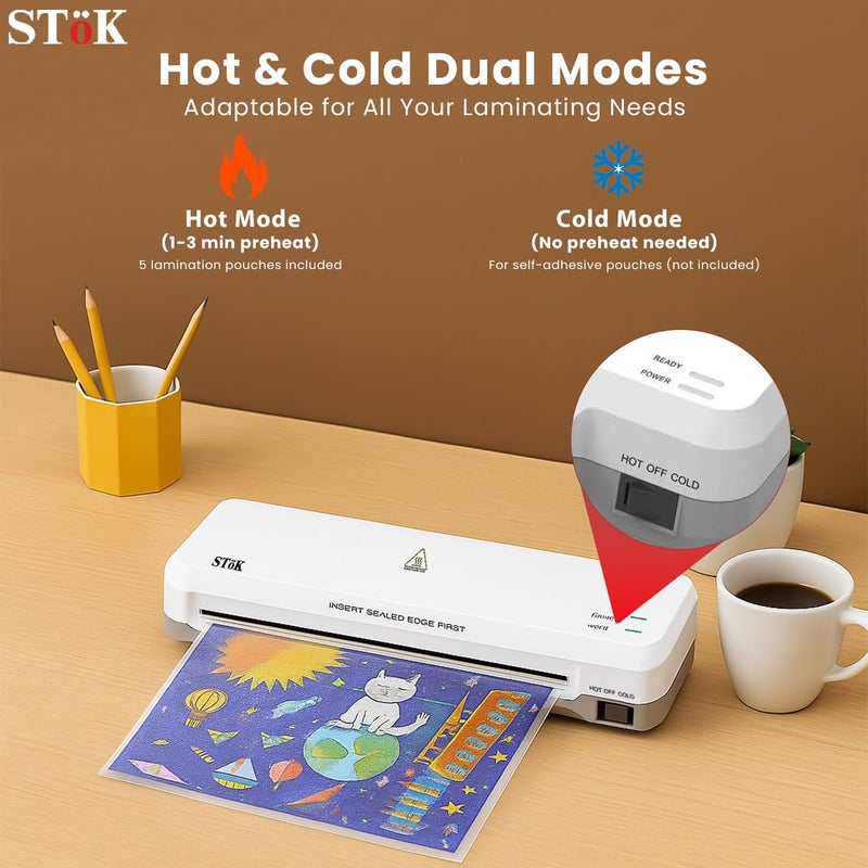 SToK (ST-L11A) آلة تغليف A4 | نظام 2 رولر لإنهاء احترافي في المنزل والمكتب والمدرسة | تناسب حتى صفحات بعرض 9 بوصة (ضمان خارجي لمدة سنة) - Image 3