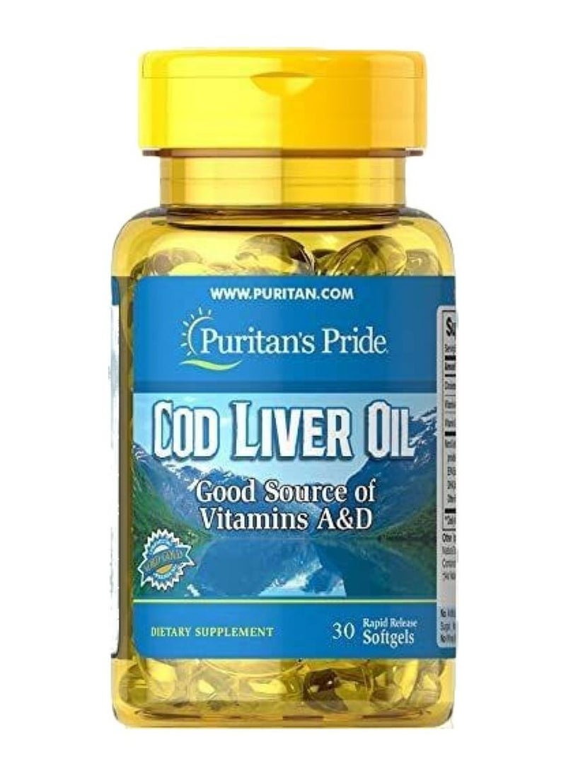 Puritan's Pride Puritan's Pride Cod Liver Oil 415 mg – 30 Softgels for Heart, Brain & Immune Support 
