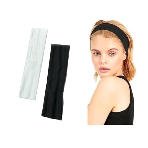 Glamyou Adjustable Elastic Headband for Women and Girls,Kids,Gym,Facial,Makeup,Yoga,Cleaning,Sports,Spa,Exercise Workout,Running Daily Use Headband Black and White (2 pcs) - Image 1