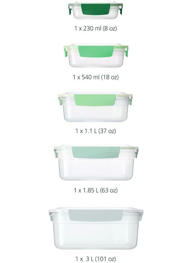 Joseph Joseph Nest Lock Plastic Food Storage Container Set with Lockable Airtight Leakproof Lids, 5 Piece, Sage  - Image 1