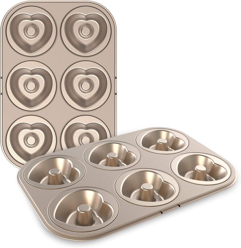 Beasea Heart Shape Donut Pan, 2 Pack Donut Baking Pan Non Stick Donut Mold Carbon Steel Doughnut Bakeware Donut Cake Pan Baking Tray for Oven Baking - Image 1