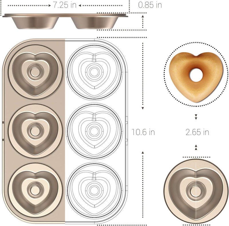Beasea Heart Shape Donut Pan, 2 Pack Donut Baking Pan Non Stick Donut Mold Carbon Steel Doughnut Bakeware Donut Cake Pan Baking Tray for Oven Baking - Image 2