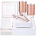 Festiva 350Pcs Rose Gold Plates and Napkins Party SuppliesSquare White and Rose Gold Disposable Dinnerware include Plates Cups Cutlery Napkins for 50 Guests Wedding Christmas PartyMothers Day - Image 1