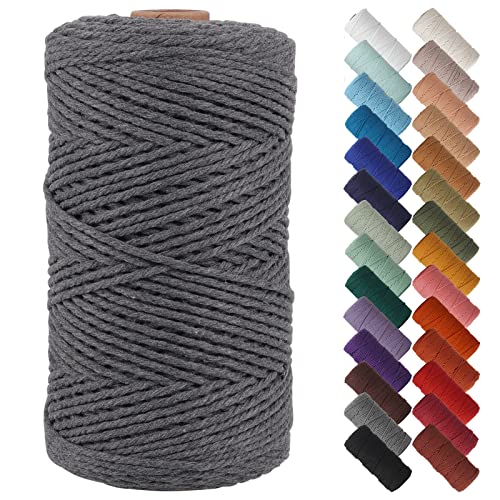 NOANTA Grey Macrame Cord 2mm x 220yards, Colored Macrame Rope, Cotton Rope Macrame Yarn, Colorful Cotton Craft Cord for Wall Hanging, Plant Hangers, Crafts, Knitting - Image 1