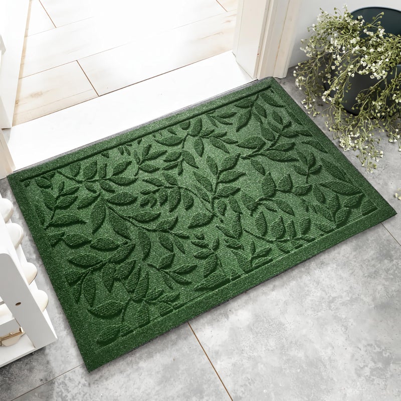 VivaNest Green Leaves Outdoor Indoor Entrance Door mat, Absorbent Durable Heavy Duty Welcome Front Door Mat,Thick Natural Rubber Back,Easy Clean Entryway Mat 17x30 Inch, Low Profile - Image 1