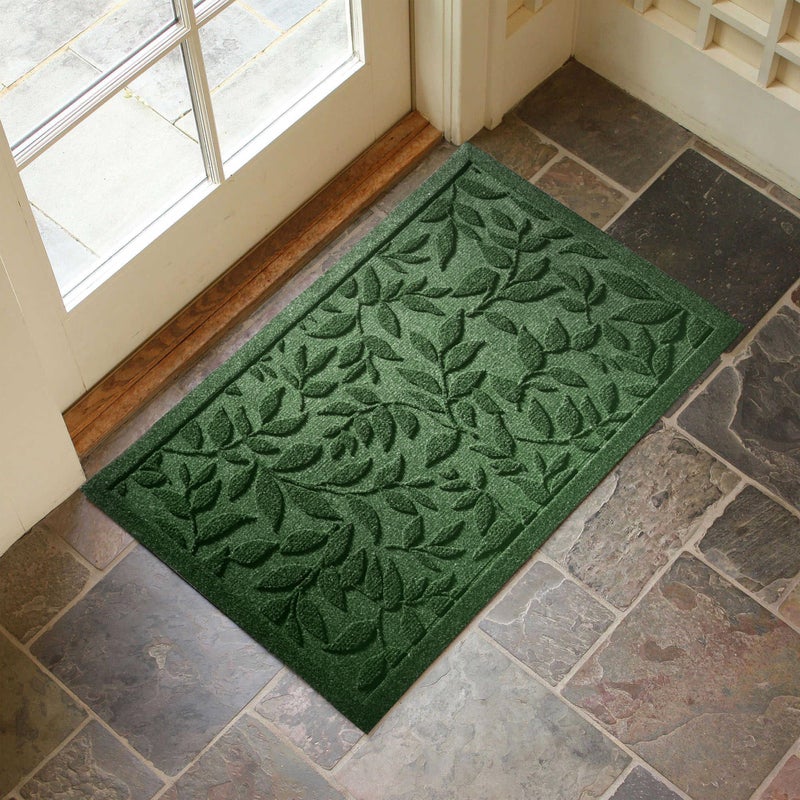 VivaNest Green Leaves Outdoor Indoor Entrance Door mat, Absorbent Durable Heavy Duty Welcome Front Door Mat,Thick Natural Rubber Back,Easy Clean Entryway Mat 17x30 Inch, Low Profile - Image 4