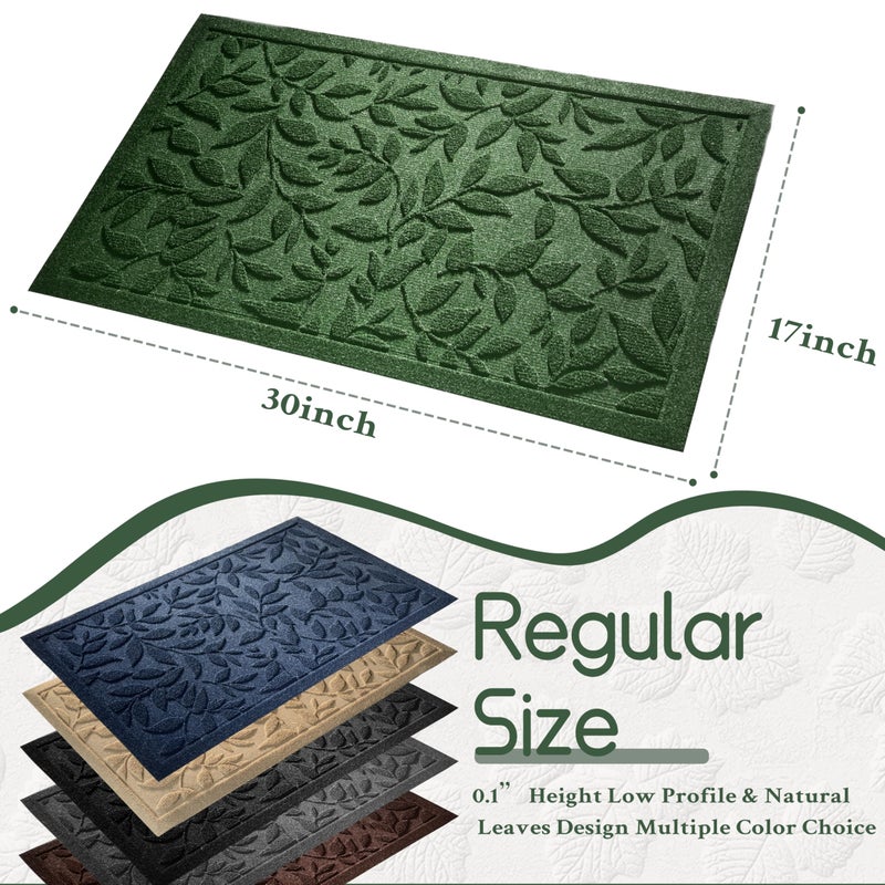 VivaNest Green Leaves Outdoor Indoor Entrance Door mat, Absorbent Durable Heavy Duty Welcome Front Door Mat,Thick Natural Rubber Back,Easy Clean Entryway Mat 17x30 Inch, Low Profile - Image 3