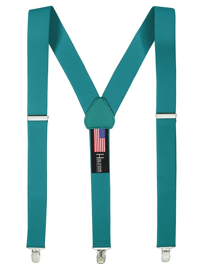 HOLD'EM Hold’Em Junior/Adults Men Adjustable Elastic Solid 1" Suspenders Featuring STURDY POLISHED CLIPS-Teal XL - Image 1