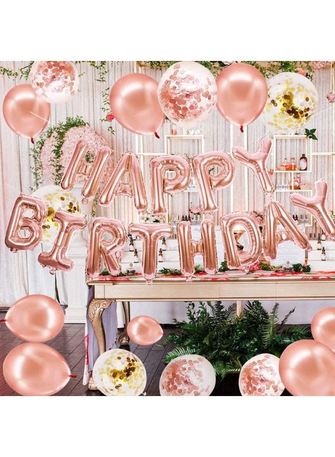 Rose Gold Happy Birthday Balloon Banner with White and Rose Gold Confetti Balloons for Women and Girls Birthday Party Decorations - Image 5