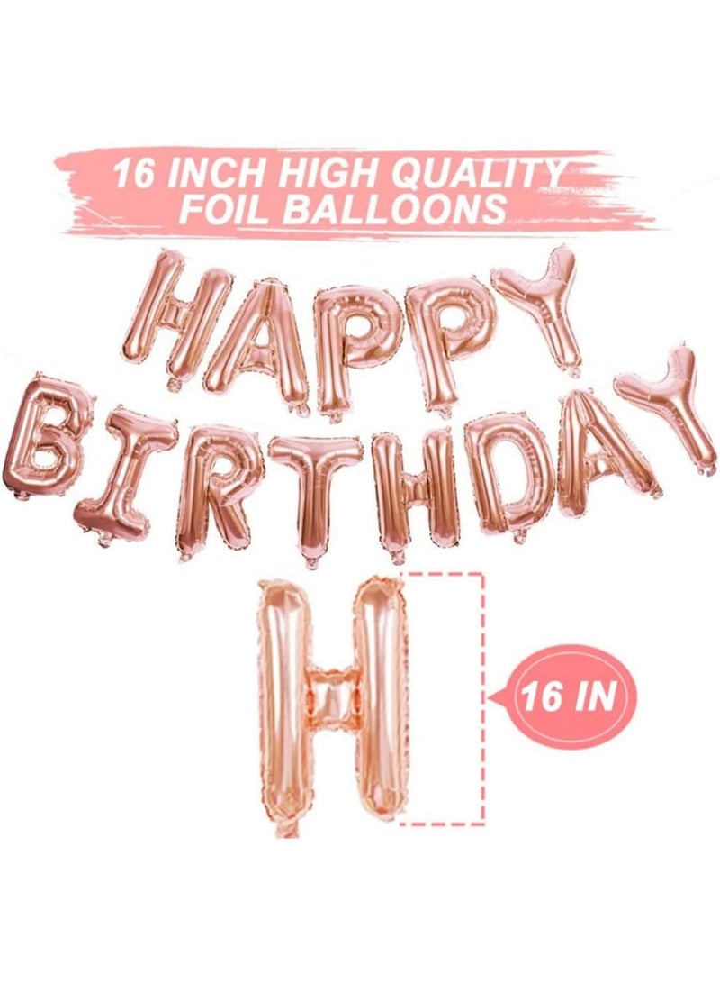 Rose Gold Happy Birthday Balloon Banner with White and Rose Gold Confetti Balloons for Women and Girls Birthday Party Decorations - Image 3