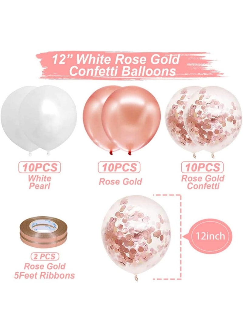 Rose Gold Happy Birthday Balloon Banner with White and Rose Gold Confetti Balloons for Women and Girls Birthday Party Decorations - Image 4