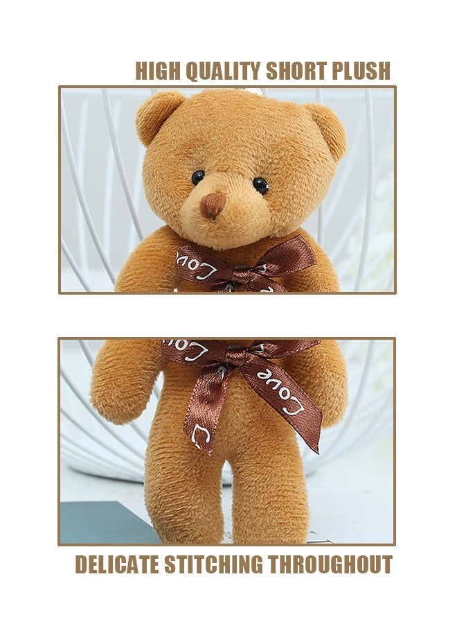 دمى مفاتيح دب محشوة، دب لطيف مع ربطة عنق من قطن PP الناعم، حلية هدية للرجال والنساء والأولاد والبنات (بني) - Image 4