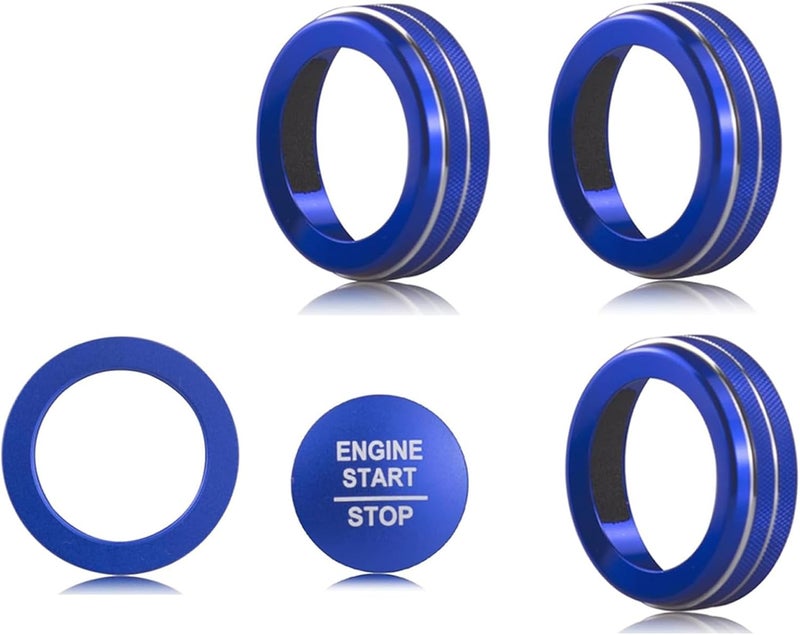 HDUFC for Honda 2026 Passport Interior Accessories, Aluminum Alloy one-Button Start Cover/Ring, air Conditioning knob, 5-Piece Set (Blue) - Image 2