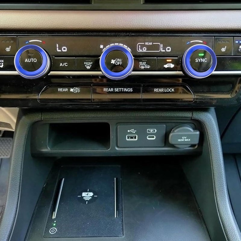 HDUFC for Honda 2026 Passport Interior Accessories, Aluminum Alloy one-Button Start Cover/Ring, air Conditioning knob, 5-Piece Set (Blue) - Image 4