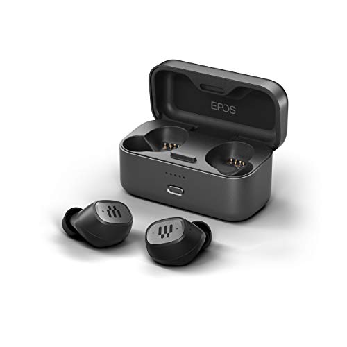 EPOS GTW 270 Wireless Gaming Earbuds, Bluetooth, Noise Reducing Closed Design, Dual Mics, Ergonomic Fit, IPX 5 Water Resistant, Portable Charging Case, 20 Hours of Playtime,Black/Silver/Grey - Image 1