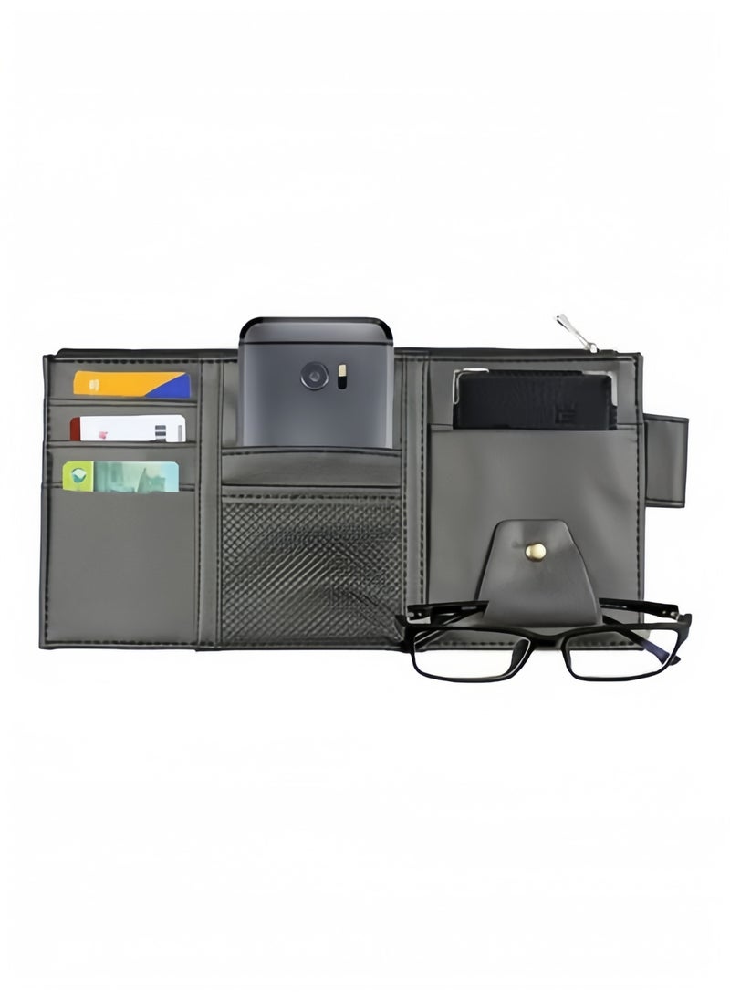 Halamodo Car Sun Visor Organizer, Auto Interior Accessories,PU Leather Multi-Pocket with Zipper,for Registration License, Driving License, Insurance, Cards, Pen, Key - Image 1
